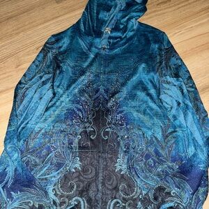 One World Blue Full Zip Y2K M Long Sleeve Size Medium Hoodie